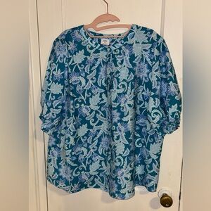 Croft & Barrow Teal and Blue Floral Blouse
